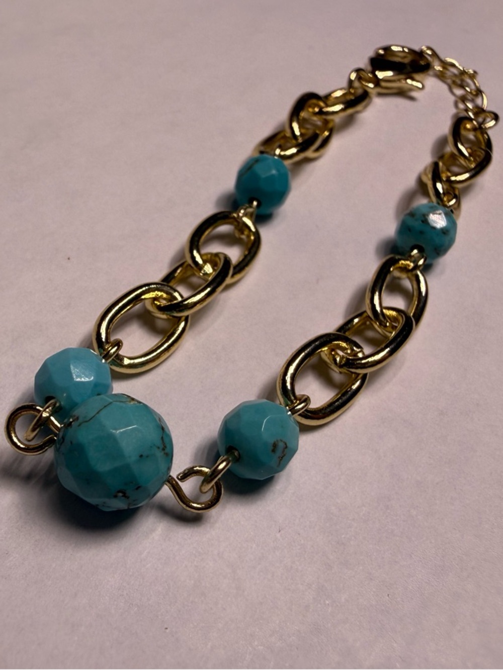 18K GP Turquoise Beaded Chain Link Bracelet
